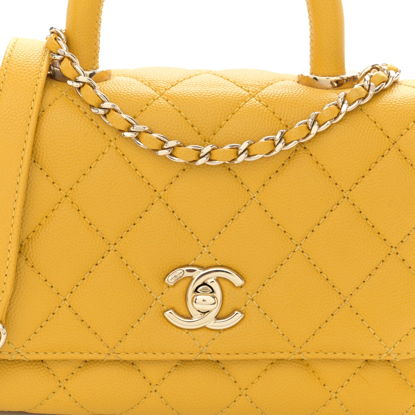 Caviar Quilted Extra Mini Coco Handle Flap Yellow