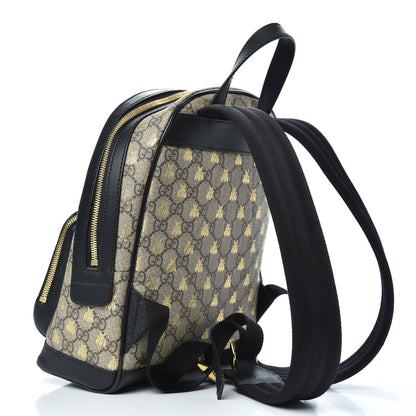 Gucci GG Supreme Monogram Bees Print Small Day Backpack Beige Oro Black 2 of 9