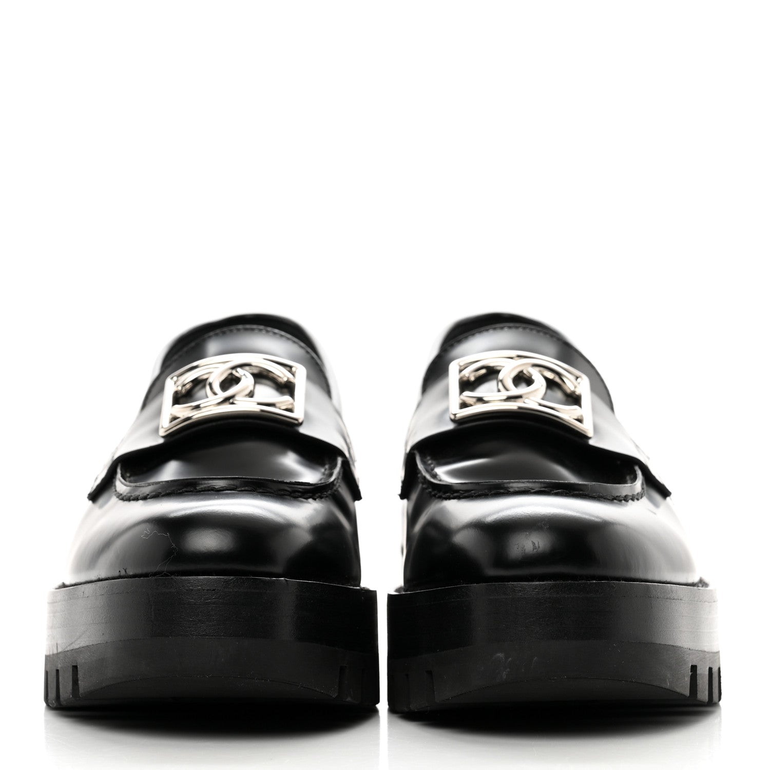 Chanel Calfskin Metal CC Loafers 36.5 Black 2 of 8