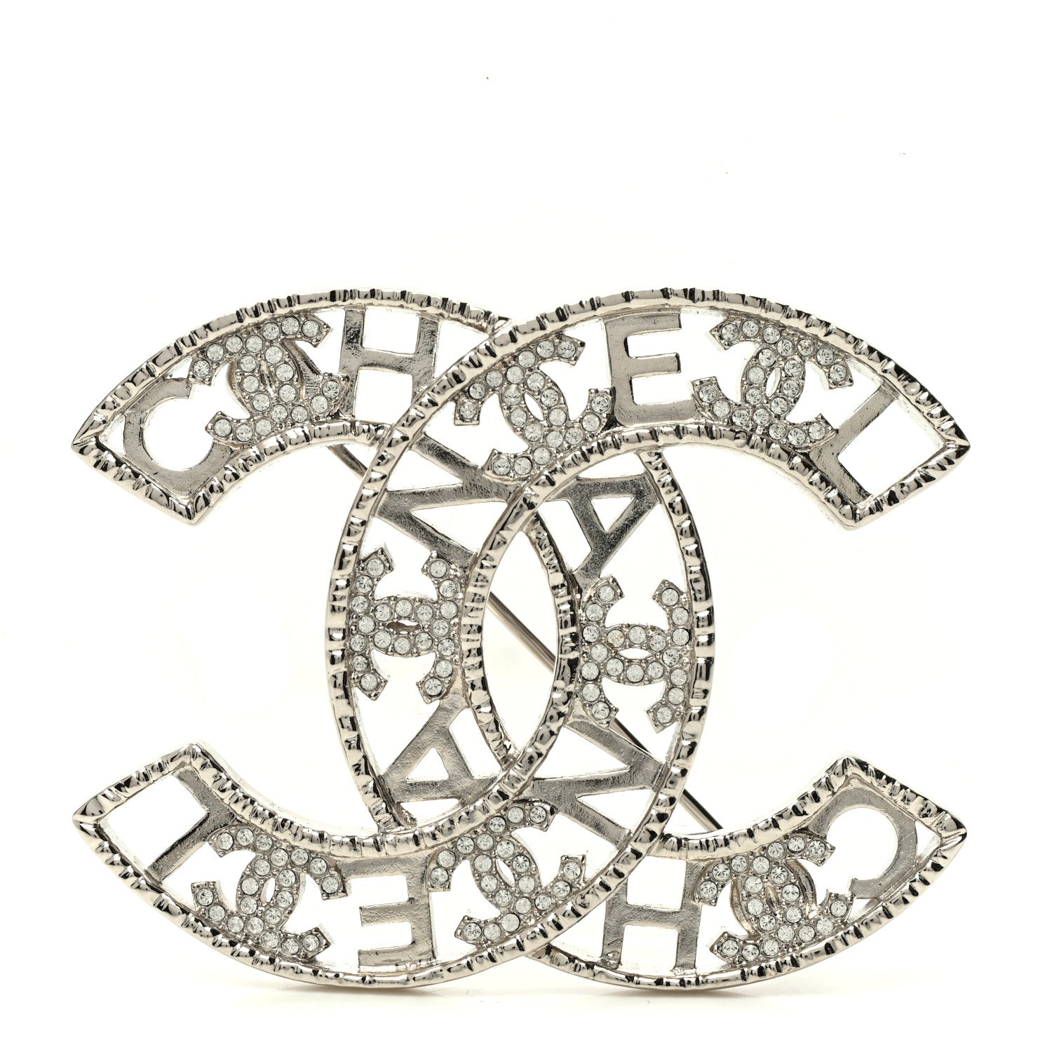 Chanel Crystal CC Brooch Silver 1 of 5