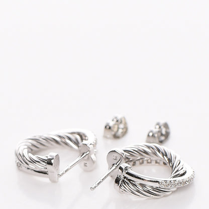 David Yurman Sterling Silver Diamond Small Crossover Hoop Earrings 3 of 4