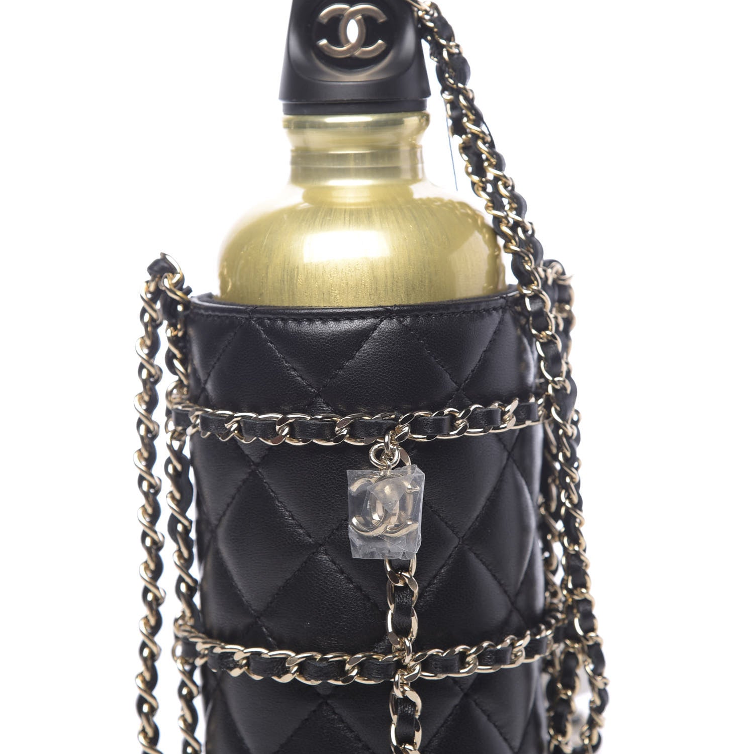 Chanel Lambskin Quilted CC To Drink Water Bottle Black Gold 7 of 11