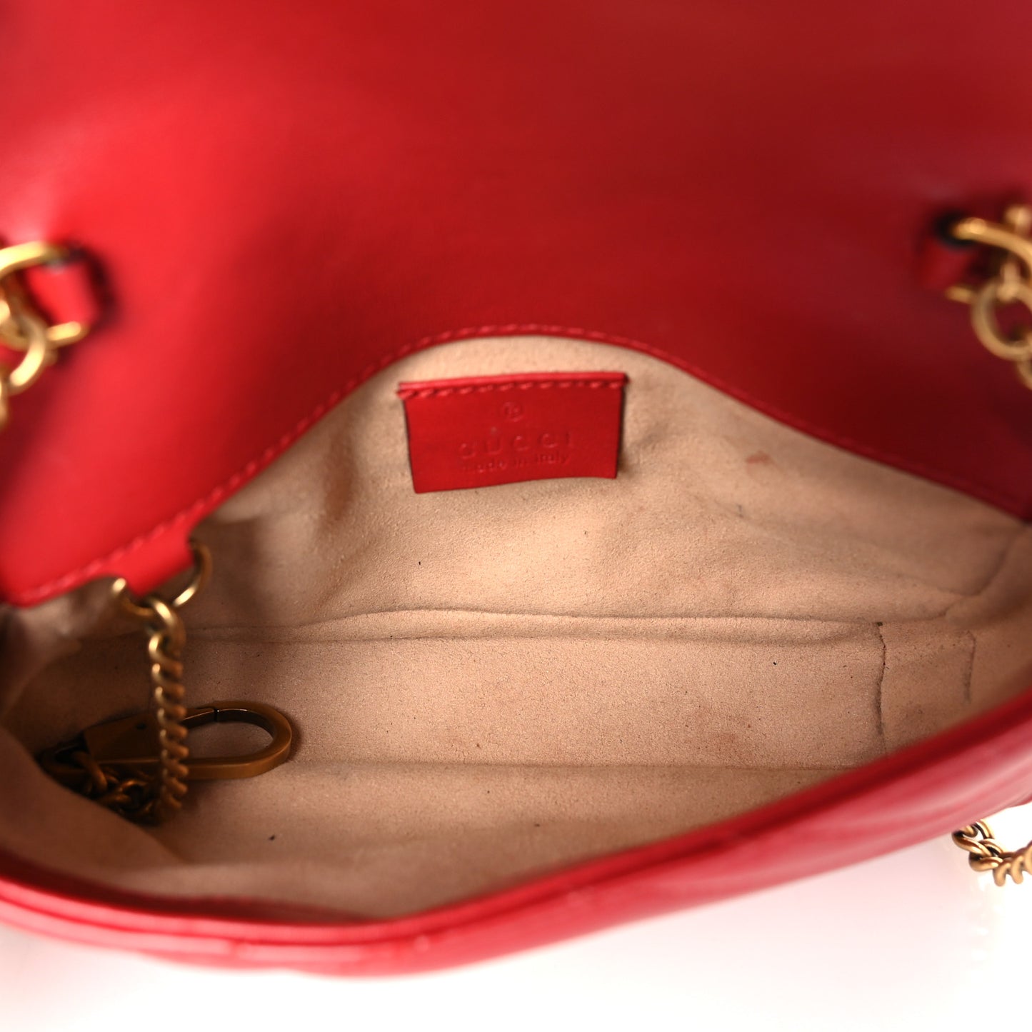 Calfskin Matelasse Super Mini GG Marmont Shoulder Bag Hibiscus Red