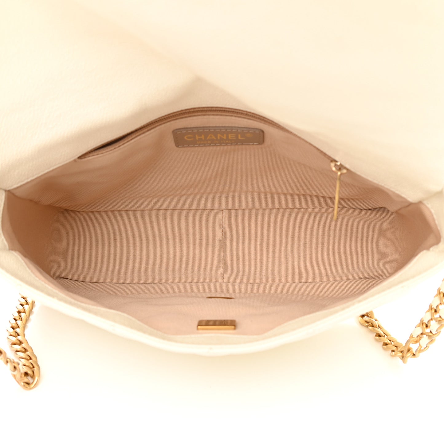 Shiny Caviar Quilted Large Chain Melody Flap White