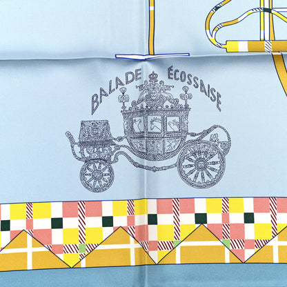 Hermes Silk Balade Ecossaise Scarf 90 Bleu Ciel Moutarde 5 of 6