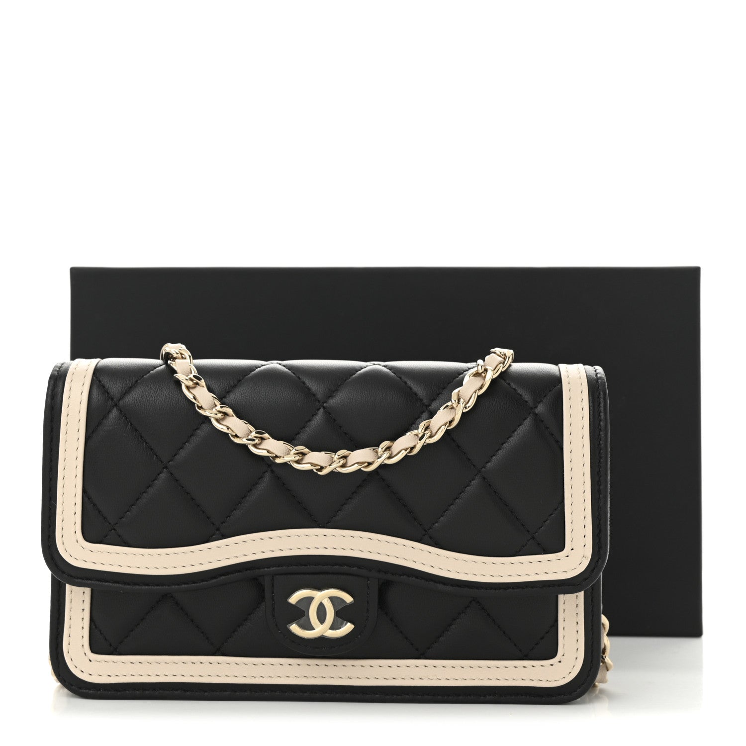 Chanel Lambskin Quilted Flap Phone Holder With Chain Black Beige 12 of 12