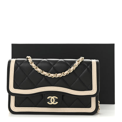 Chanel Lambskin Quilted Flap Phone Holder With Chain Black Beige 12 of 12