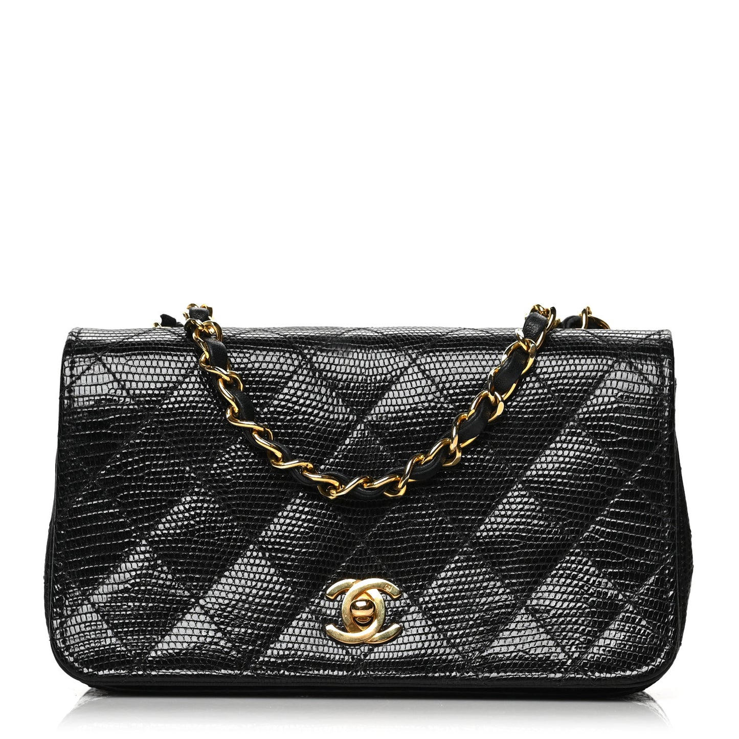 Lizard Quilted Small Single Flap Black