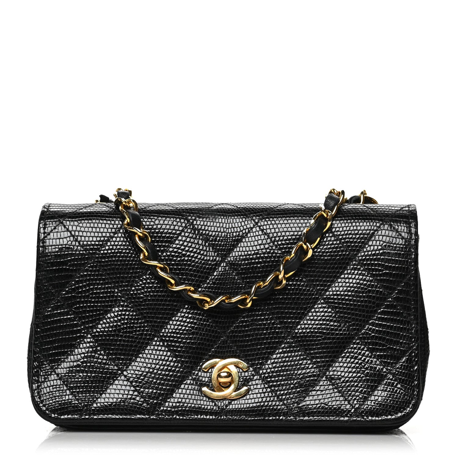 Chanel Lizard Quilted Small Single Flap Black 1 of 12