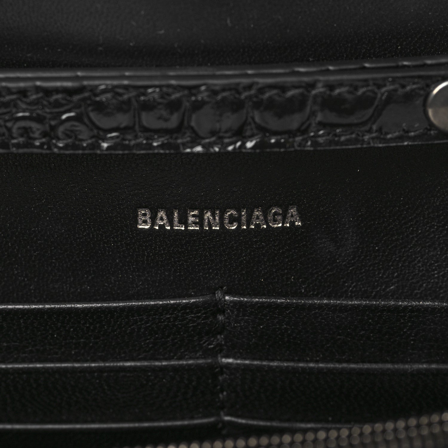 Balenciaga Shiny Calfskin Monochrome Crocodile Embossed Hourglass Chain Bag Black 6 of 8