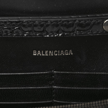 Balenciaga Shiny Calfskin Monochrome Crocodile Embossed Hourglass Chain Bag Black 6 of 8