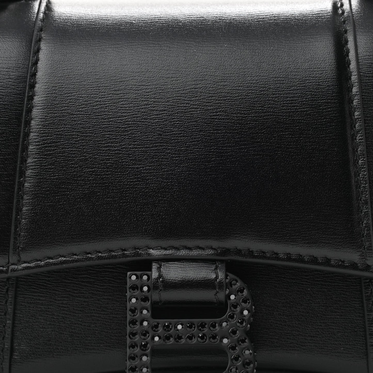 Shiny Box Calfskin Strass Hourglass Top Handle Bag XS Black