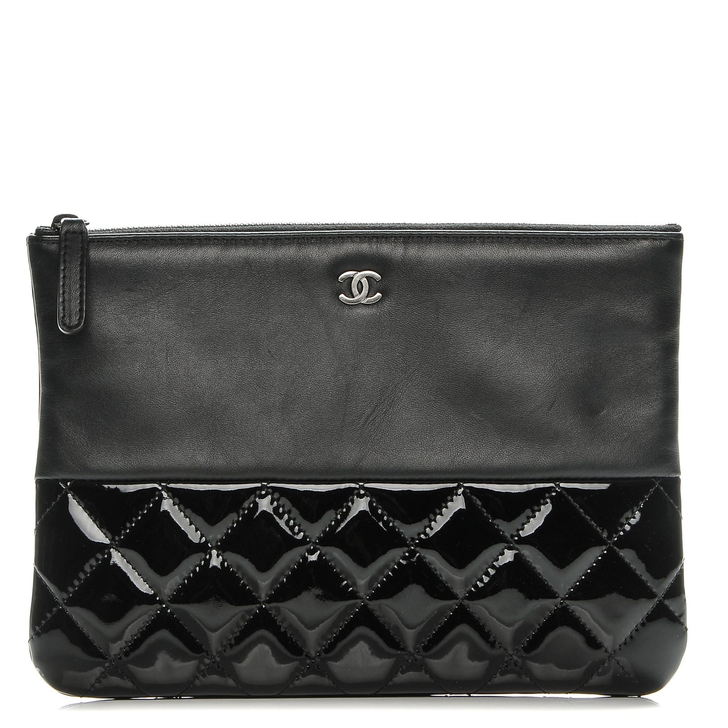 Lambskin Patent Quilted Medium Cosmetic Case Black