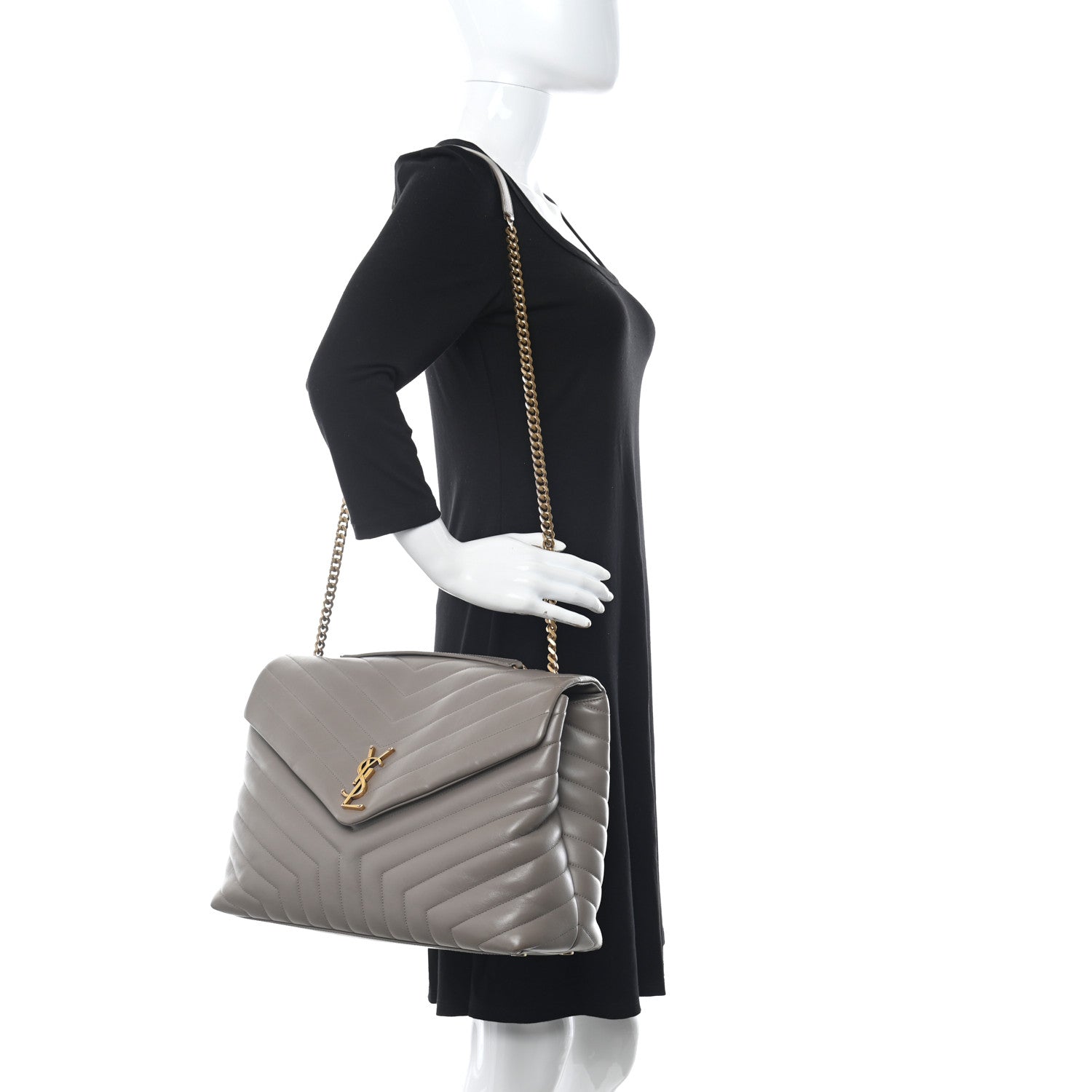 Saint Laurent Calfskin Matelasse Large Loulou Monogram Chain Satchel Dark Beige 2 of 14