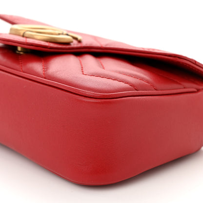 Gucci Calfskin Matelasse Super Mini GG Marmont Shoulder Bag Hibiscus Red 10 of 11