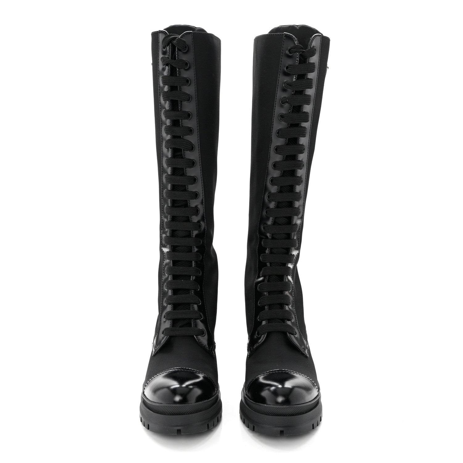 Prada Re-Nylon Spazzolato Metal Triangle Logo Tall 55mm Combat Boots 36.5 Black 2 of 8