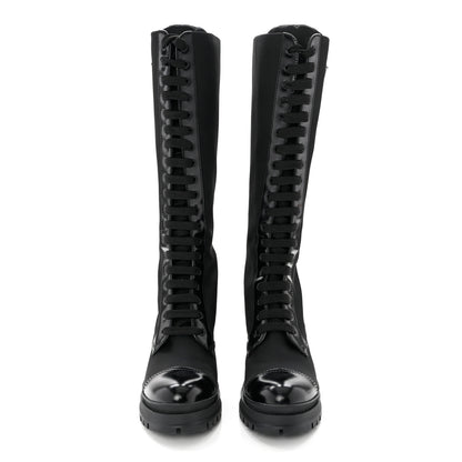 Prada Re-Nylon Spazzolato Metal Triangle Logo Tall 55mm Combat Boots 36.5 Black 2 of 8