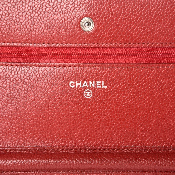 Caviar Quilted Wallet on Chain WOC Red