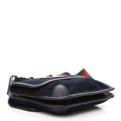 Gucci Suede Web Small Neo Vintage Double Flap Messenger Bag Blue 3 of 9