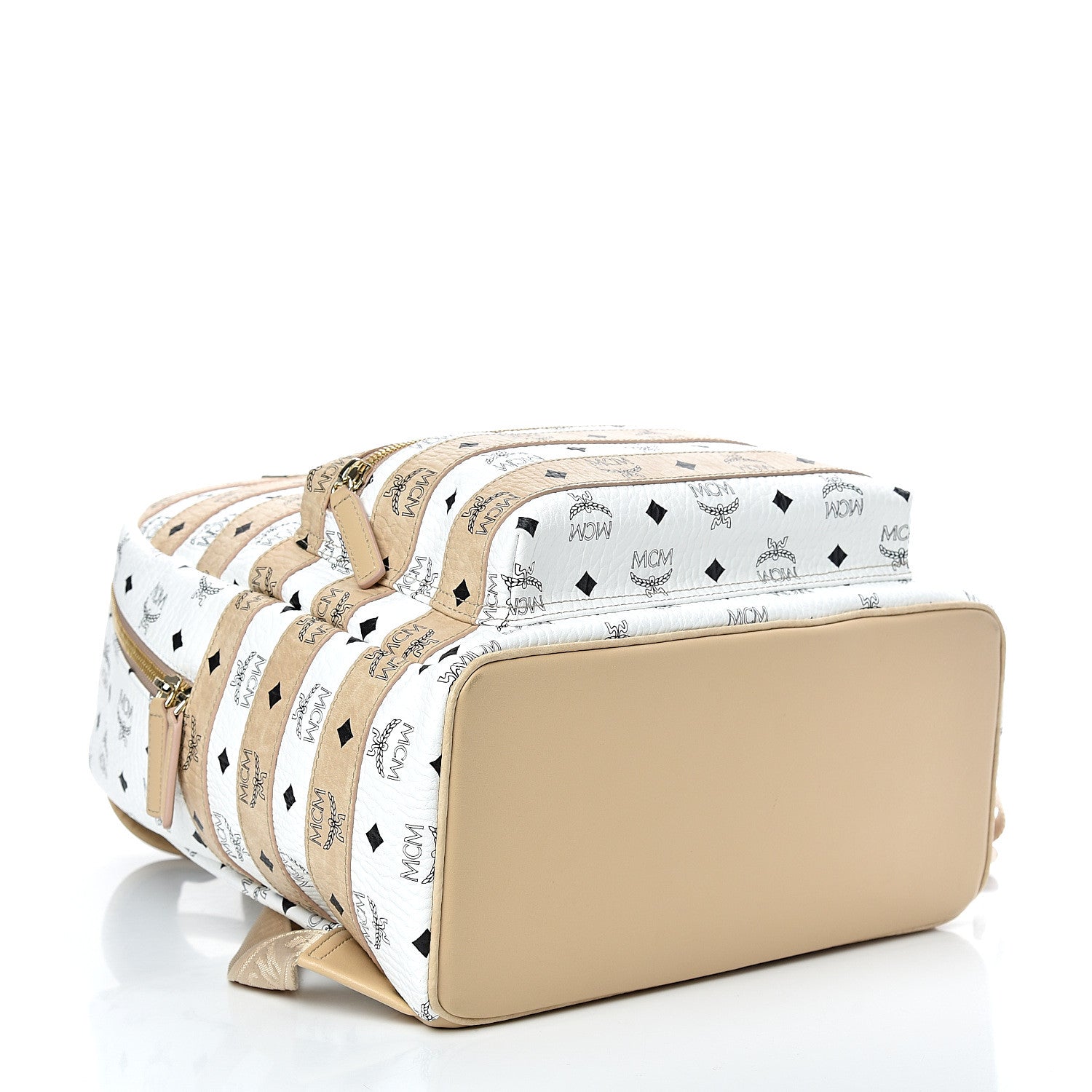 MCM Metallic Visetos Striped Medium Stark Backpack White Beige 3 of 12