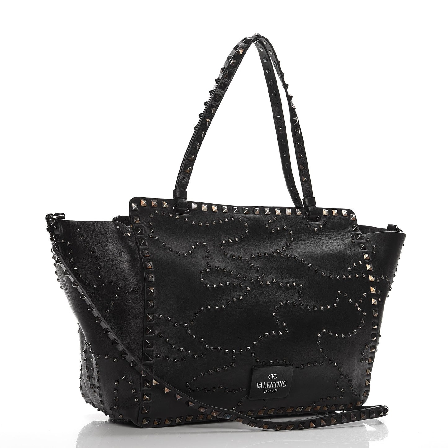 Vitello Studded Medium Rockstud Tote Black