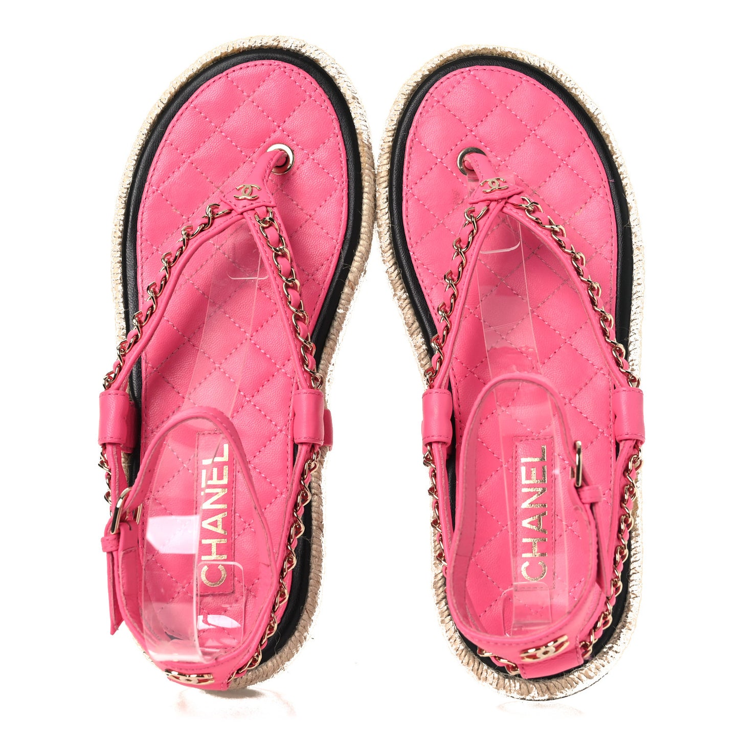 Lambskin Chain CC Thong Espadrille Sandals 39 Pink