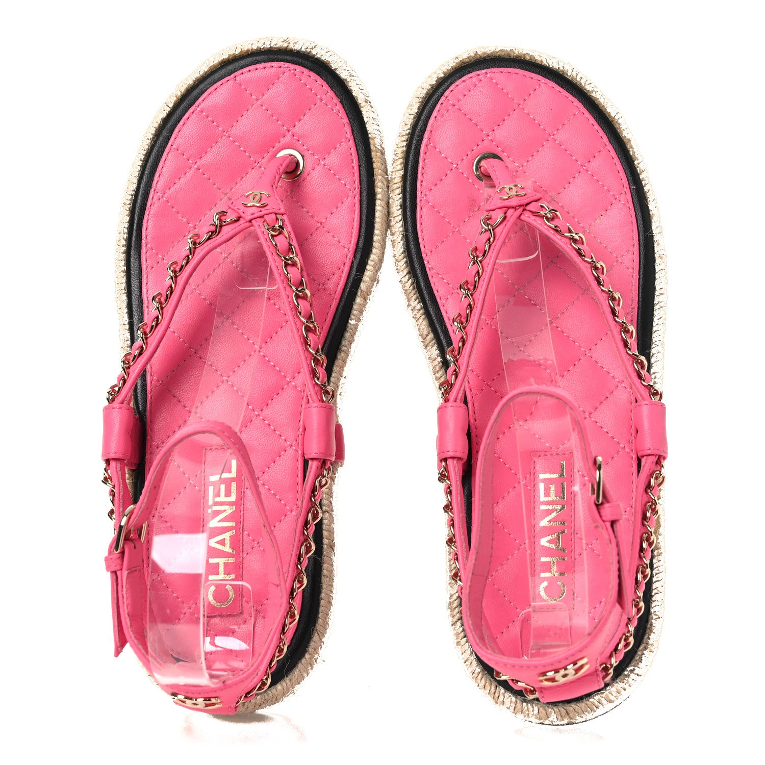 Chanel Lambskin Chain CC Thong Espadrille Sandals 39 Pink 2 of 10