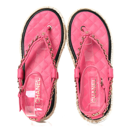 Chanel Lambskin Chain CC Thong Espadrille Sandals 39 Pink 2 of 10