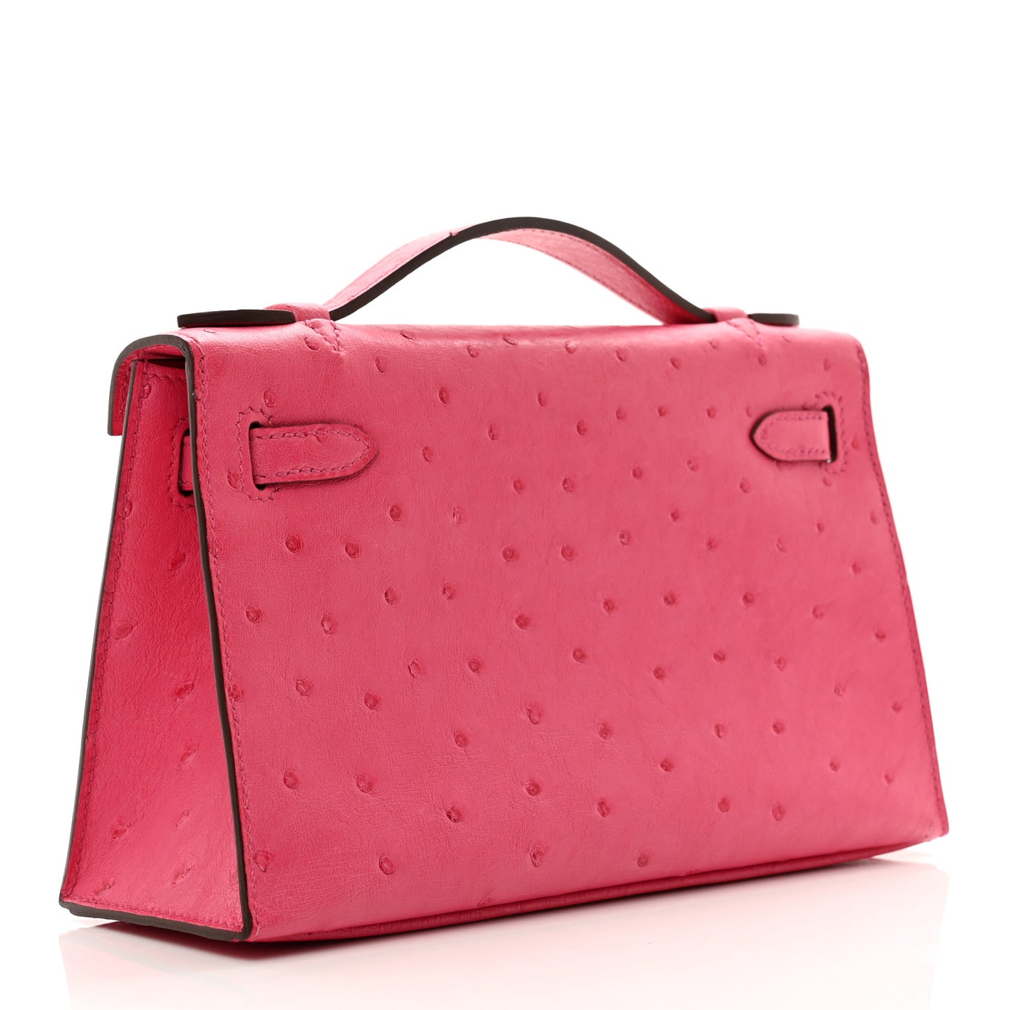 Ostrich Kelly Pochette Clutch Rose Tyrien