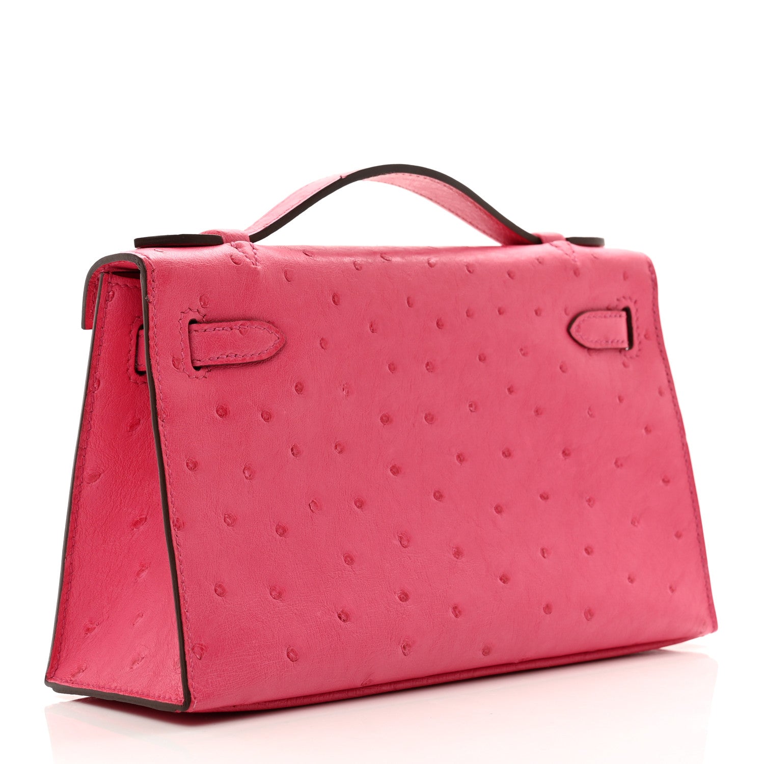 Hermes Ostrich Kelly Pochette Clutch Rose Tyrien 3 of 13