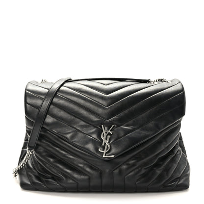 Saint Laurent Calfskin Y Quilted Monogram Large Loulou Chain Satchel Black 1 of 9