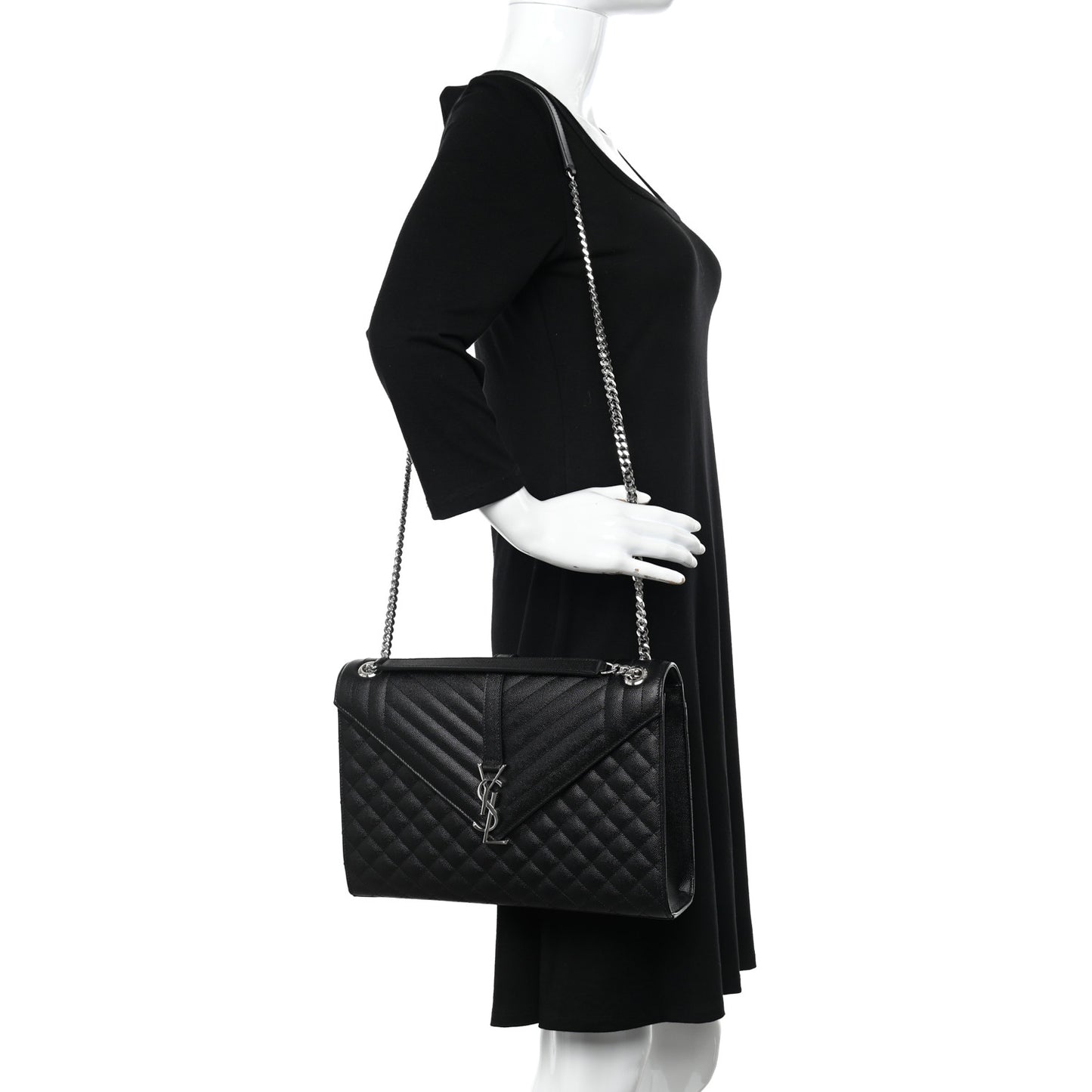 Grain De Poudre Textured Mixed Matelasse Large Triquilt Monogram Satchel Black