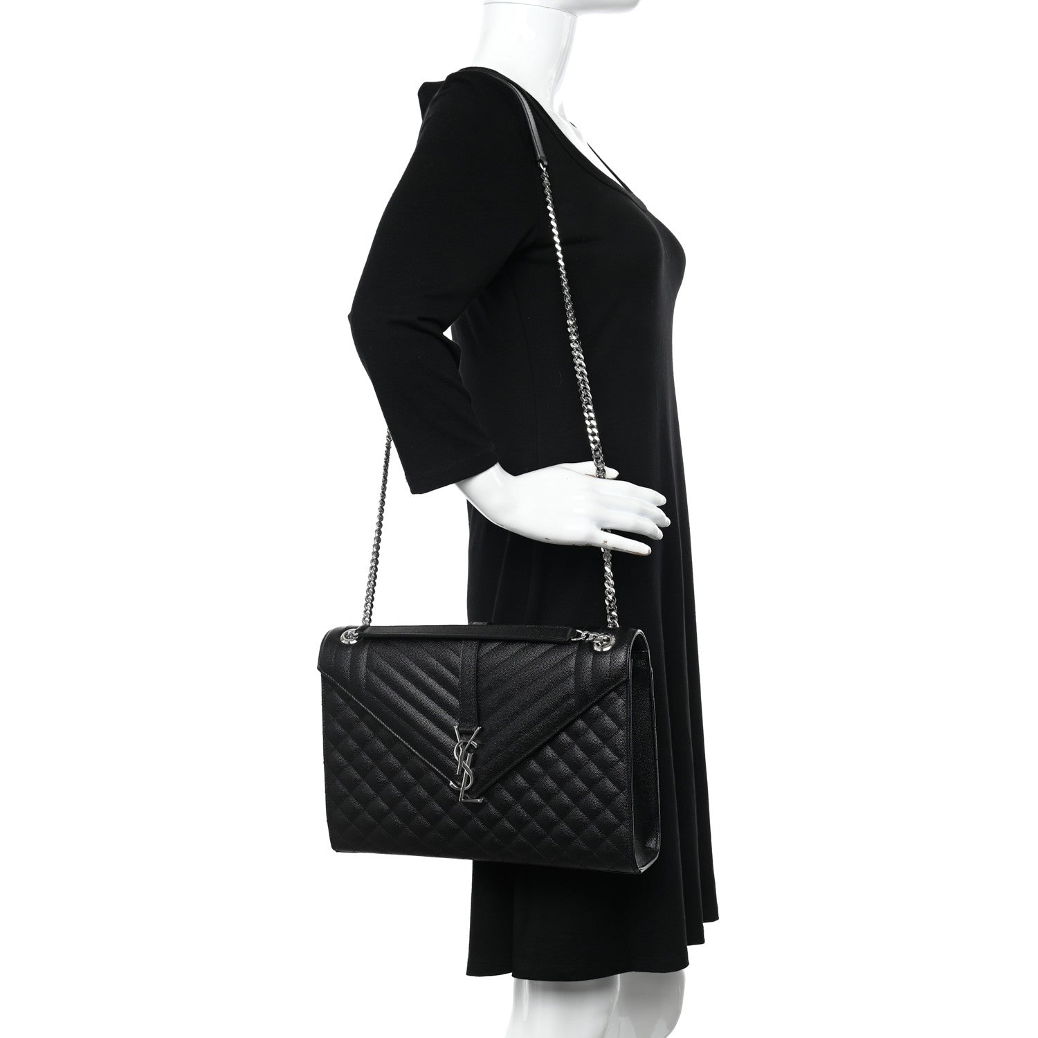 Saint Laurent Grain De Poudre Textured Mixed Matelasse Large Triquilt Monogram Satchel Black 2 of 10
