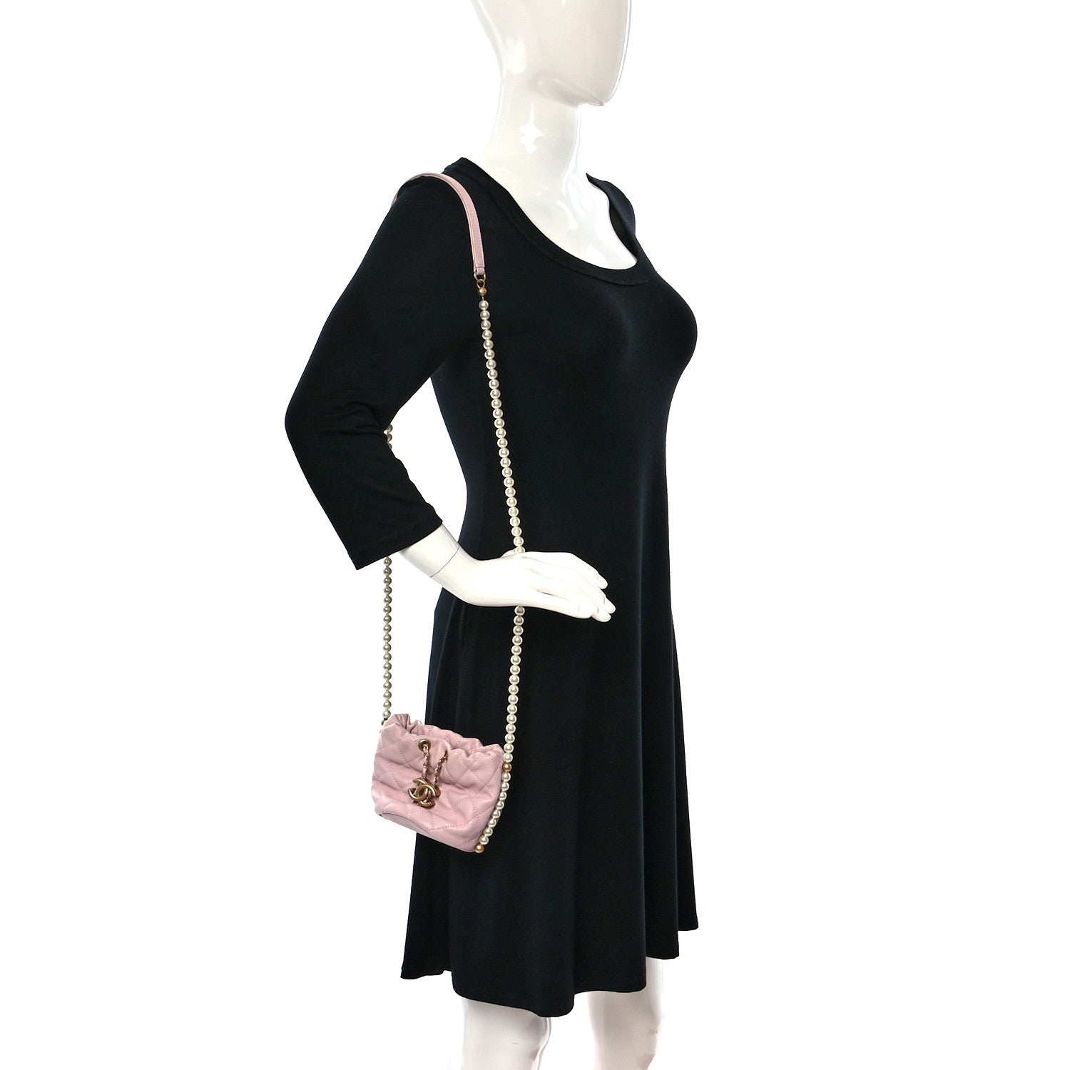 Chanel Calfskin Quilted Pearl Mini About Pearls Drawstring Bucket Light Pink 2 of 9