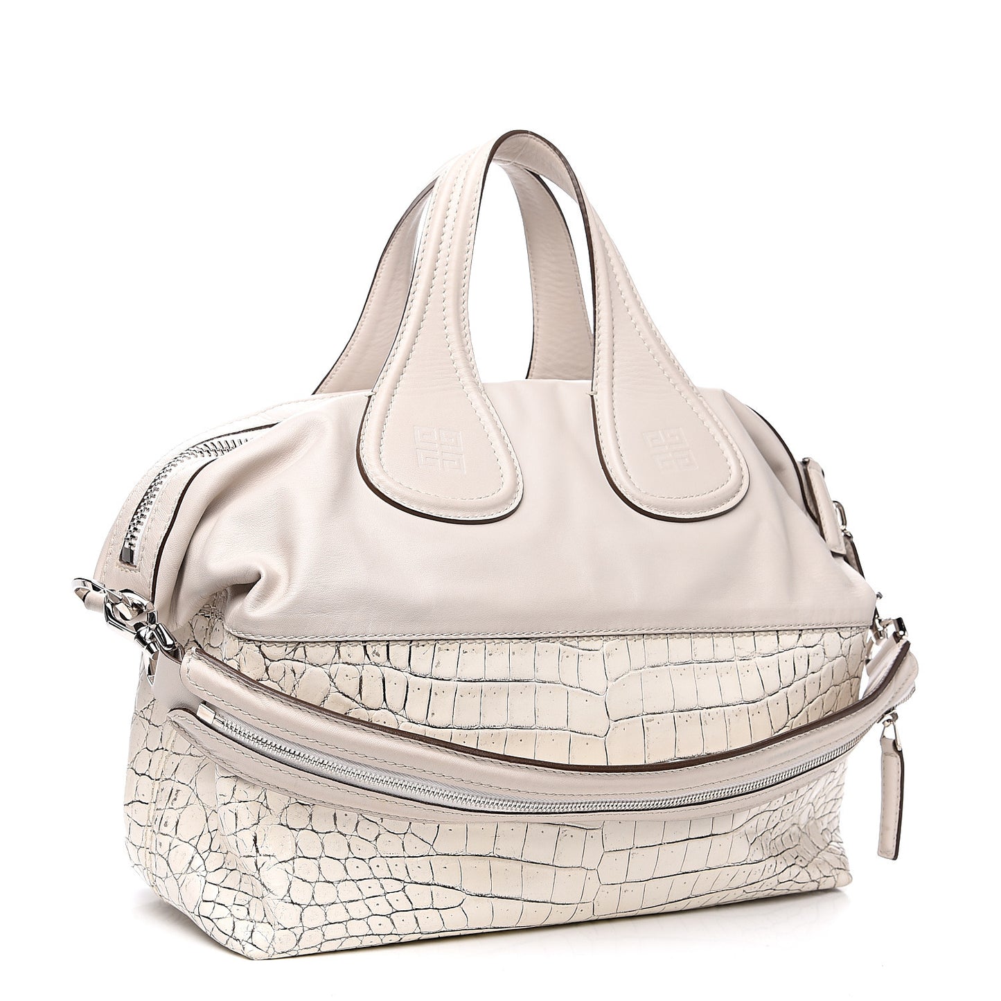 Calfskin Crocodile Embossed Medium Nightingale Off White
