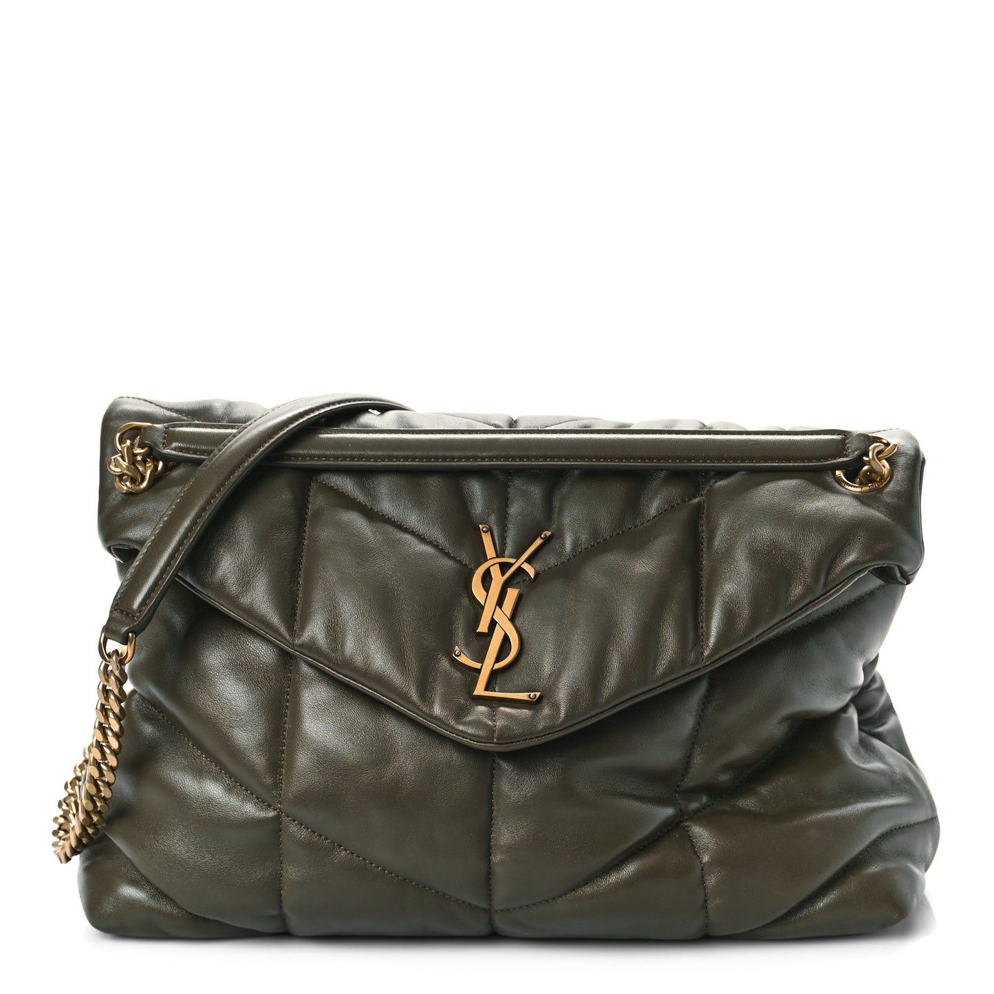 Lambskin Quilted Medium Loulou Puffer Monogram Chain Satchel Seaweed