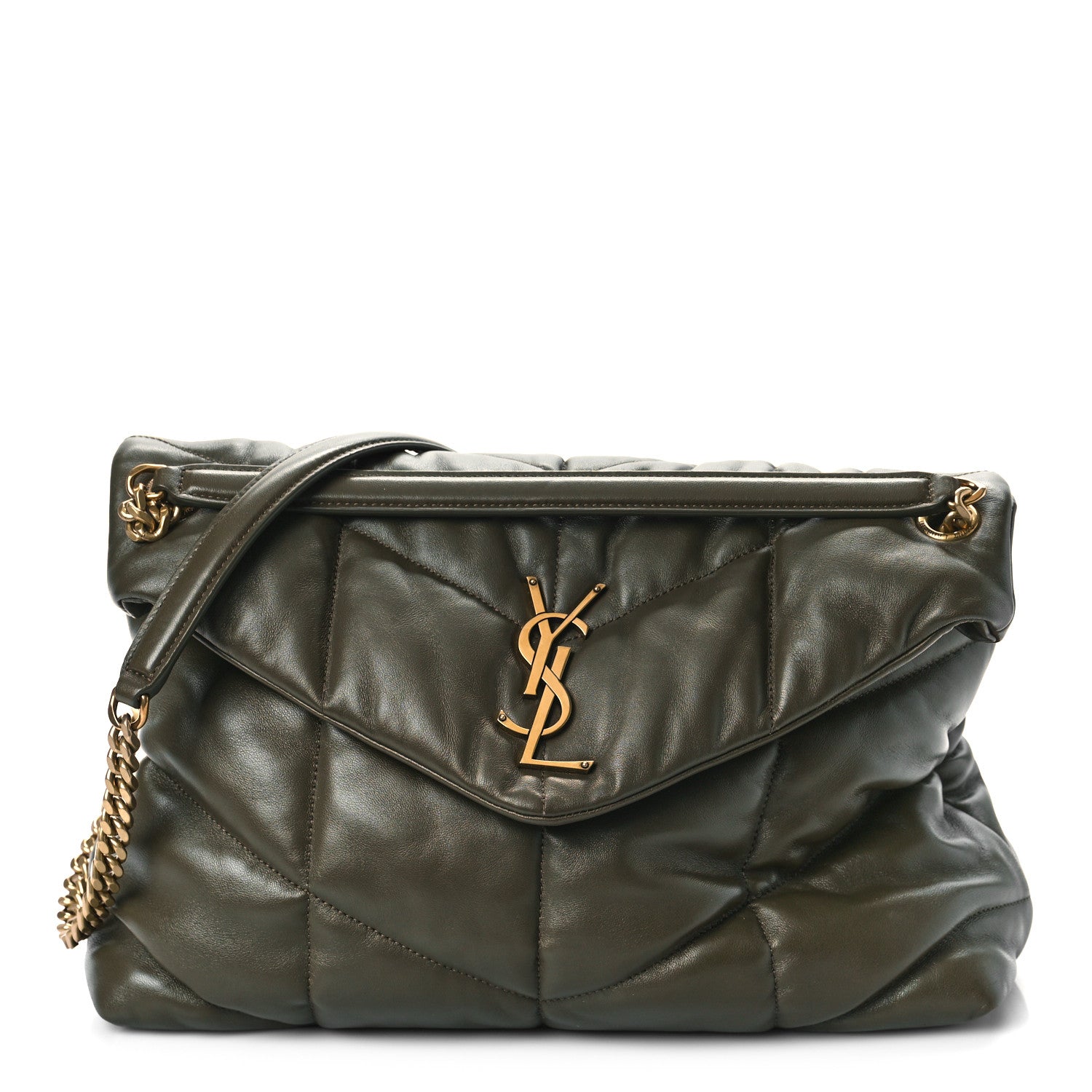 Saint Laurent Lambskin Quilted Medium Loulou Puffer Monogram Chain Satchel Seaweed 1 of 8