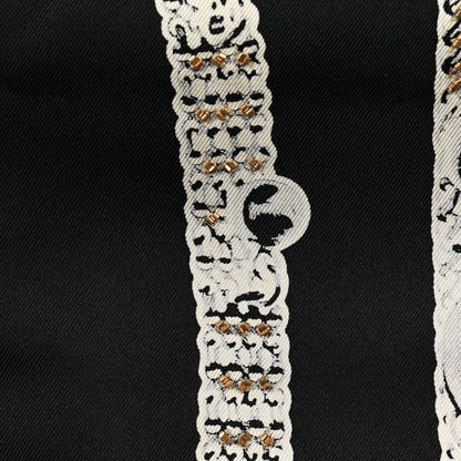 Hermes Silk Embroidered Le Tresor De Medor Scarf 90 Black White Gold 6 of 7