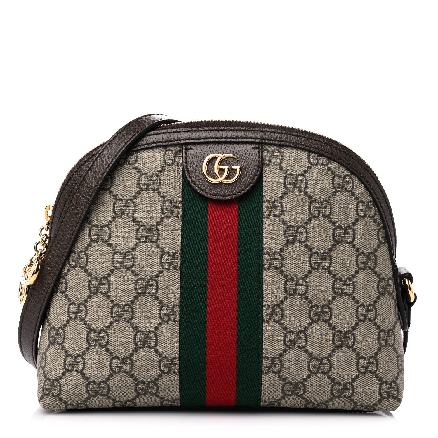 Gucci GG Supreme Monogram Textured Dollar Calfskin Web Small Ophidia Dome Shoulder Bag Beige Ebony New Acero 1 of 11