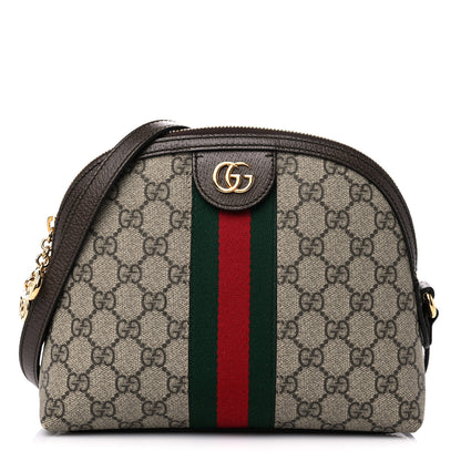 Gucci GG Supreme Monogram Textured Dollar Calfskin Web Small Ophidia Dome Shoulder Bag Beige Ebony New Acero 1 of 11