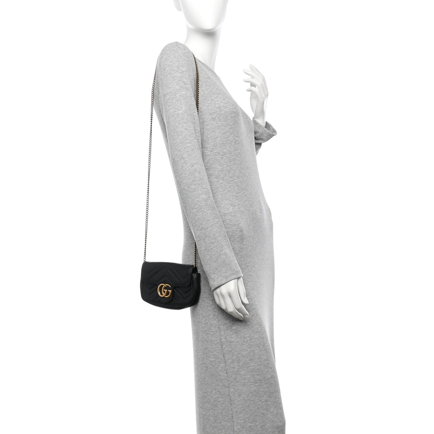 Calfskin Matelasse Super Mini GG Marmont Shoulder Bag Black