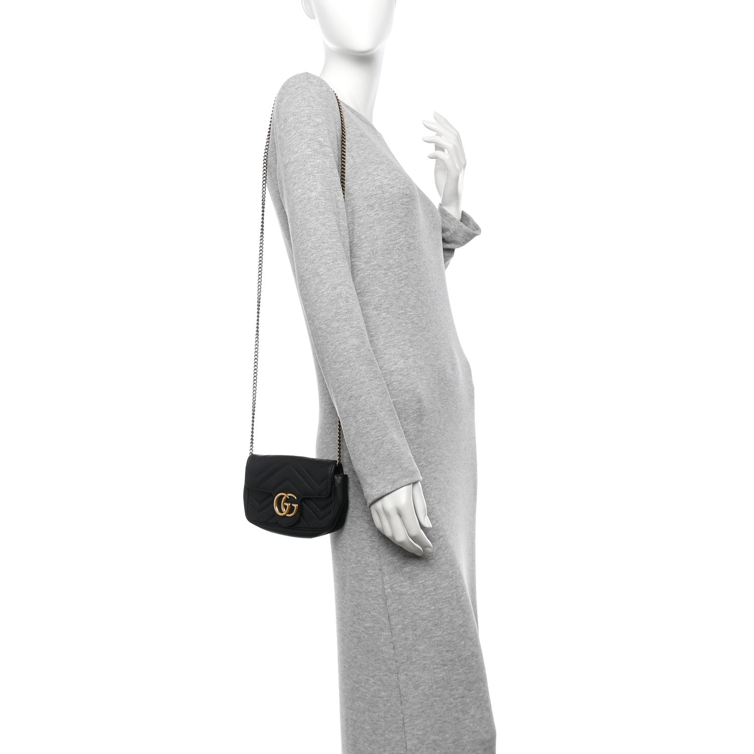 Gucci Calfskin Matelasse Super Mini GG Marmont Shoulder Bag Black 3 of 21