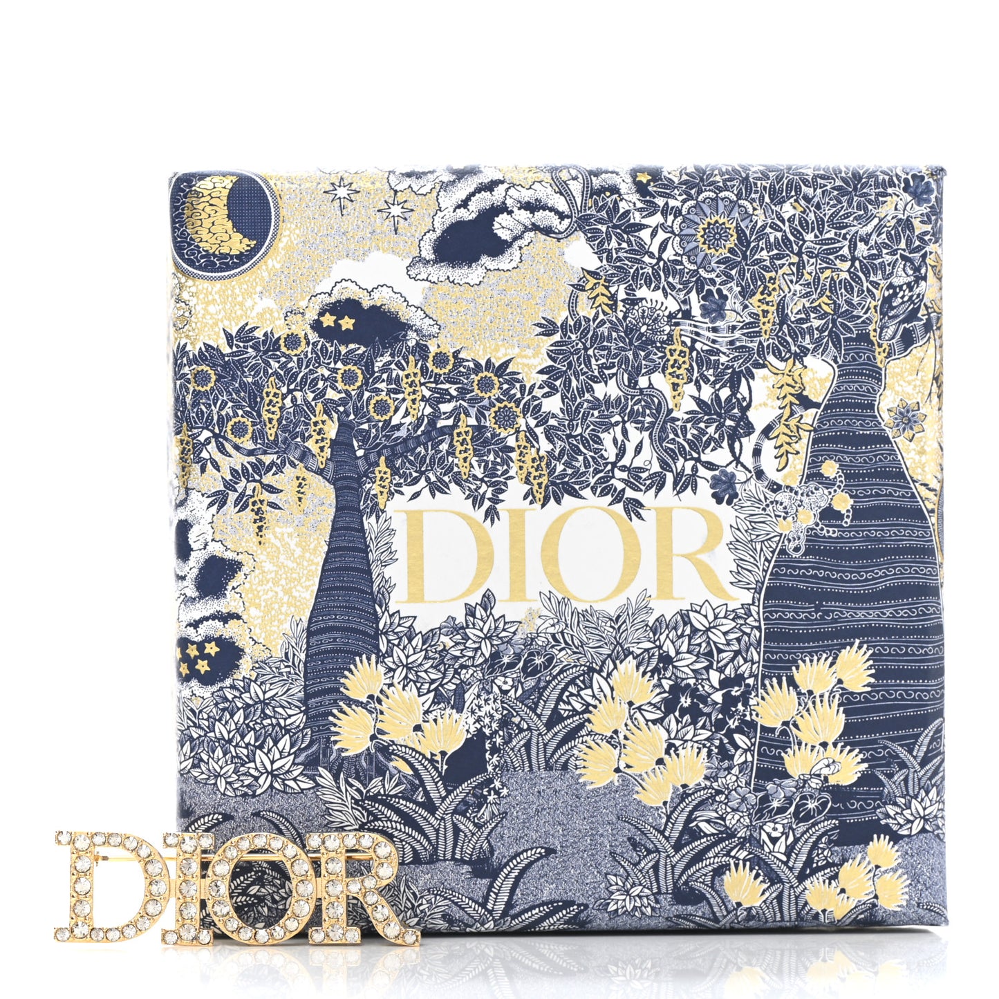 Crystal Dior Logo Brooch Gold