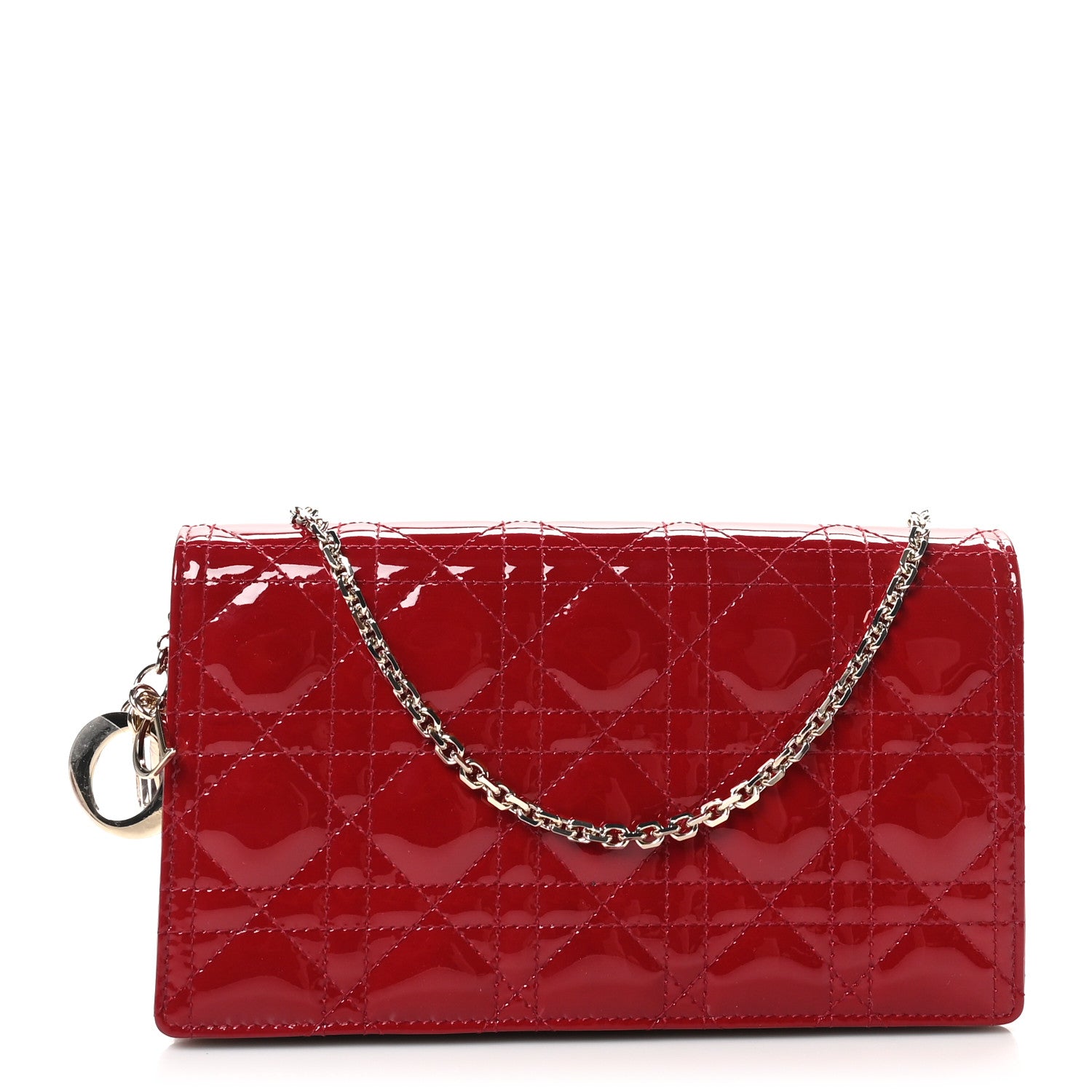 Christian Dior Patent Cannage Lady Dior Chain Wallet Rouge Ceris 1 of 11
