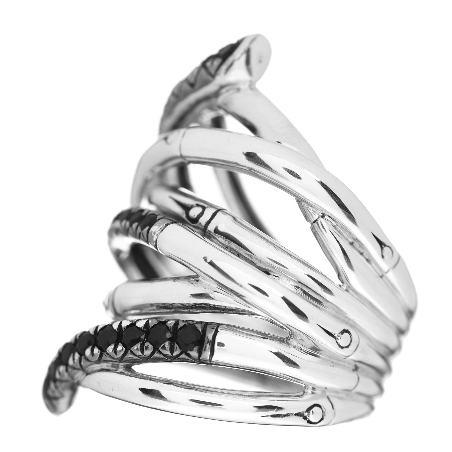 John Hardy Sterling Silver Black Sapphire Bamboo Lava Wide Wrap Ring 55 7.25 3 of 5