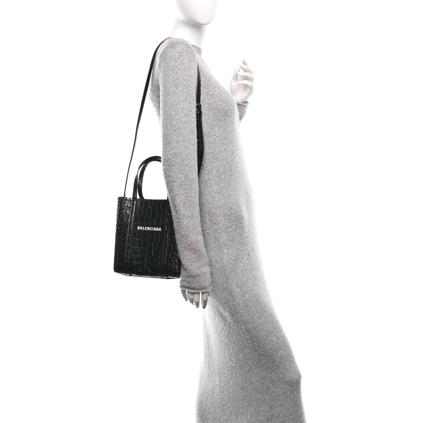 Shiny Calfskin Logo Crocodile Embossed XXS Everyday Tote Black