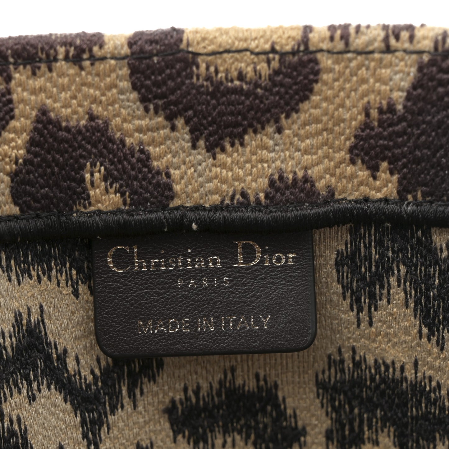 Canvas Mizza Embroidered Medium Leopard Book Tote Beige