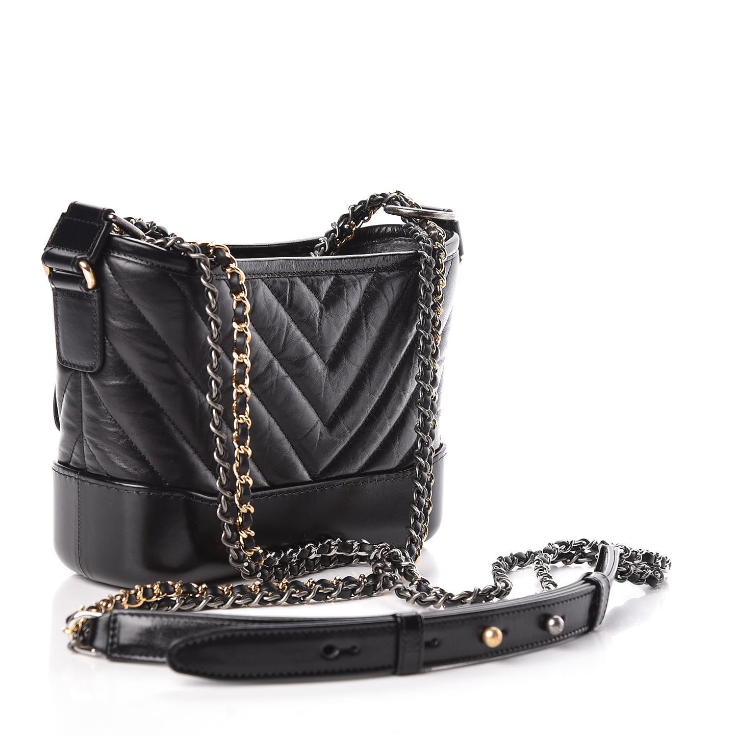 Aged Calfskin Chevron Quilted Small Gabrielle Hobo Black