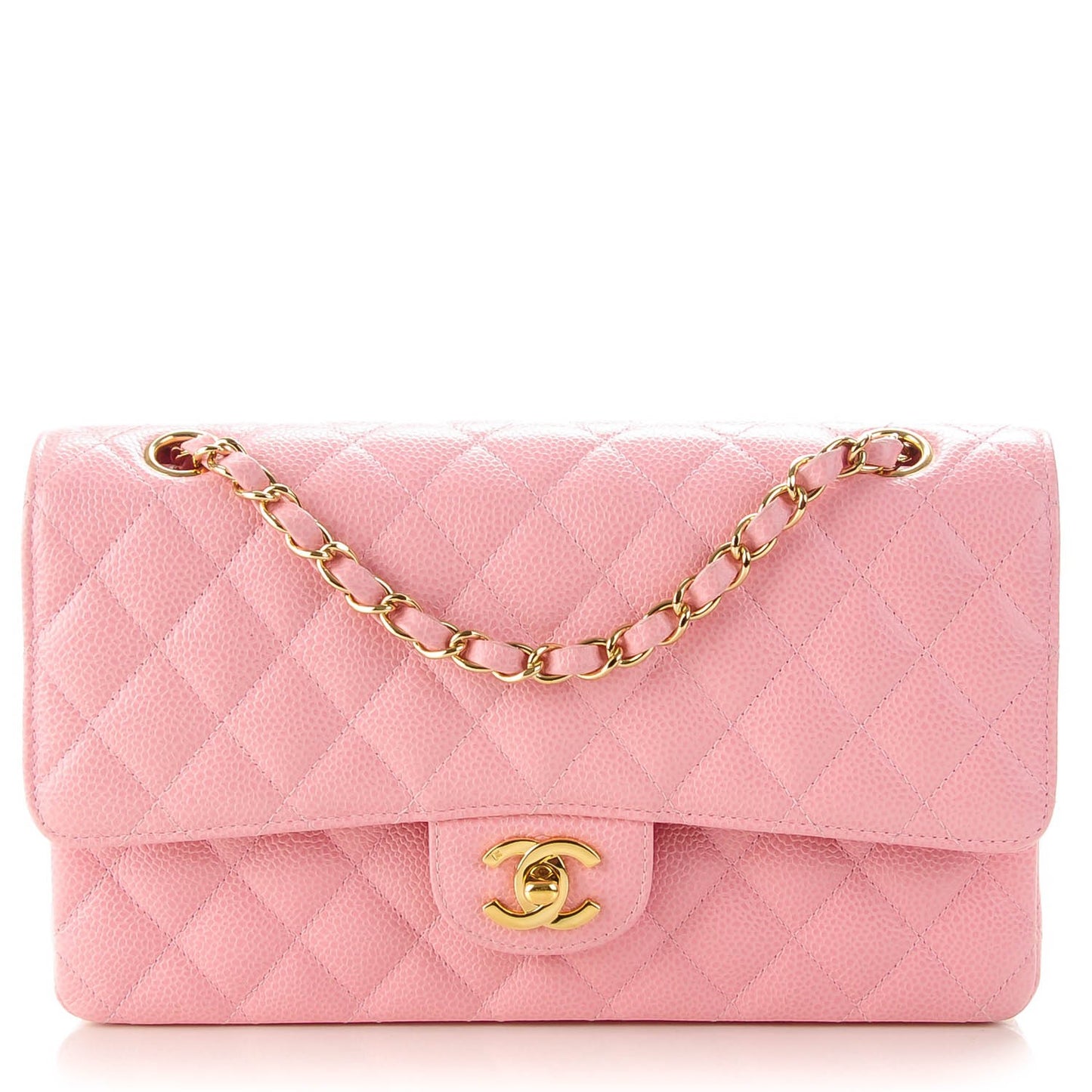 Caviar Quilted Medium Double Flap Pink
