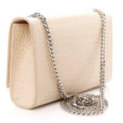 Saint Laurent Calfskin Crocodile Embossed Small Classic Monogram Kate Tassel Satchel Nude Powder 3 of 12